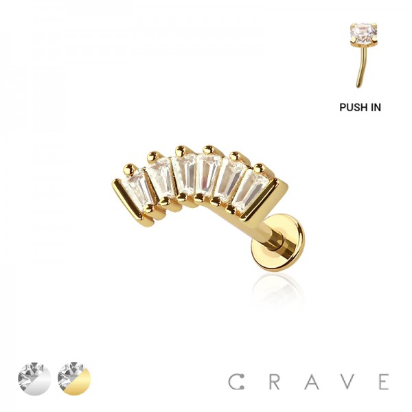 MULTI CZ BAGUETTE  ARCH THREADLESS (PUSH IN) 316L SURGICAL STEEL LABRET SET